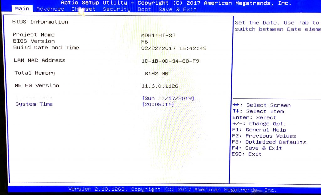 A frissítés eredménye, F6 verzió a BIOS